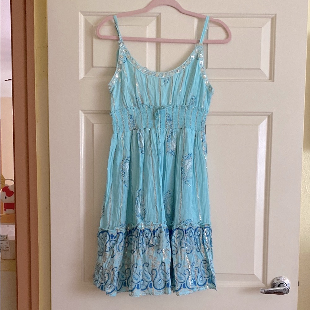 NWOT ananta Blue Smocked Tiered Mini Sundress